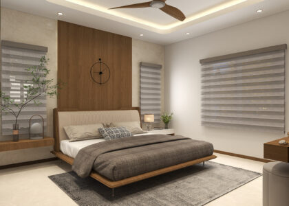 A stylish modern living room featuring neutral tones, cozy seating, natural lighting, and minimalist décor—designed by DR Interio for a perfect blend of comfort and sophistication.