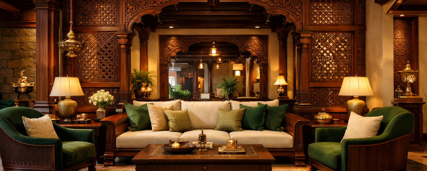 Modern living room interior with neutral tones, sleek furniture, and elegant décor design.